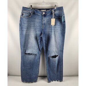 Kancan Jeans Womens Plus 20 Blue High Rise Open Ripped Straight Jean Relaxed NWT